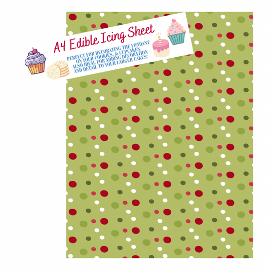 A4 Green Spots Printed Edible Icing Sheet - Cake Wrap, Cookie and Cupcake Decor