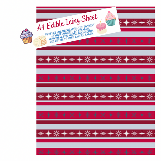 A4 Festive Star Stripe Printed Edible Icing Sheet - Cake Wrap, Cookie and Cupcake Decor