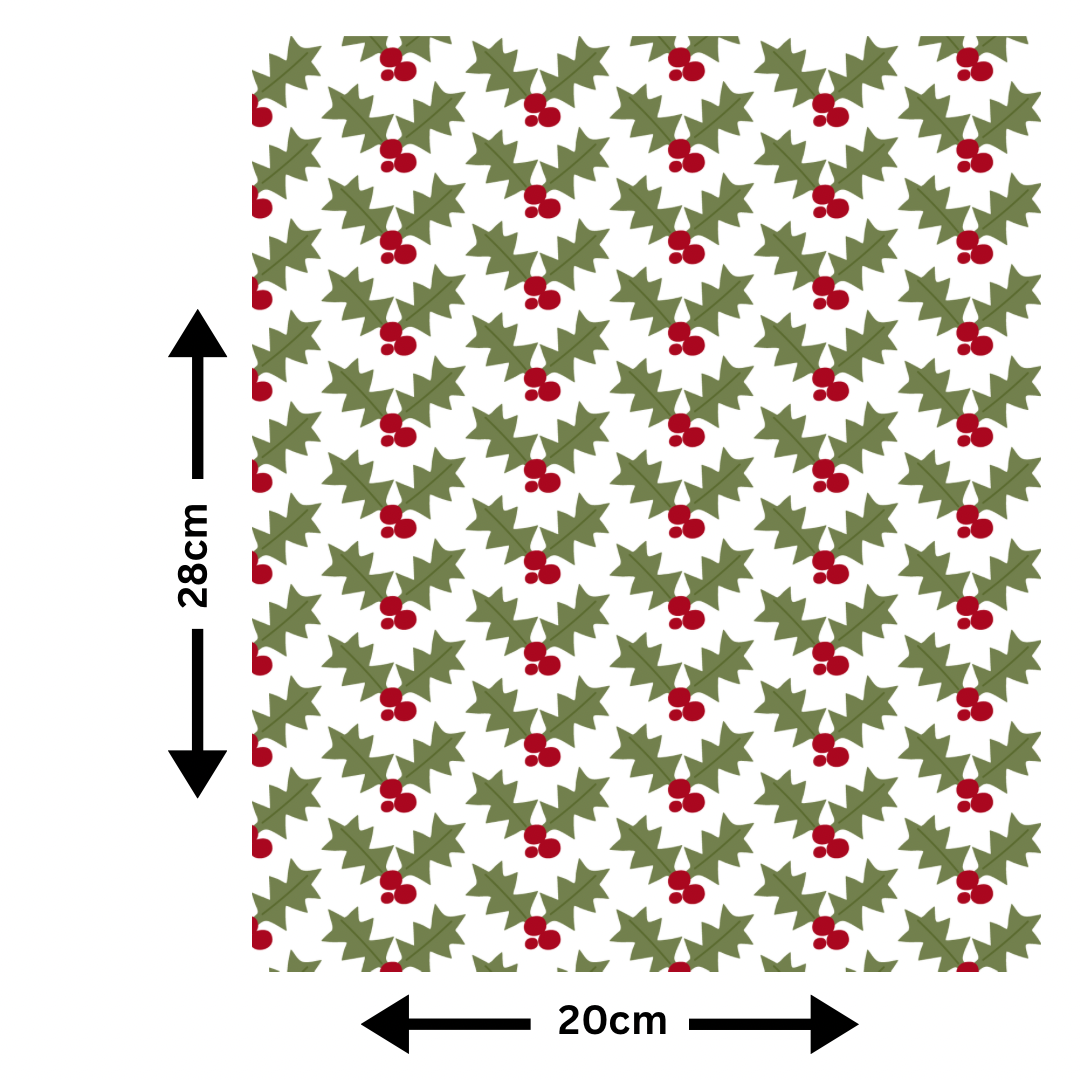 A4 Modern Holly Leaves Festive Printed Edible Icing Sheet - Cake Wrap, Cookie and Cupcake Decor