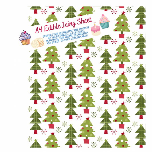 A4 Modern Print Festive Christmas Tree Edible Icing Sheet - Cake Wrap, Cookie and Cupcake Decor
