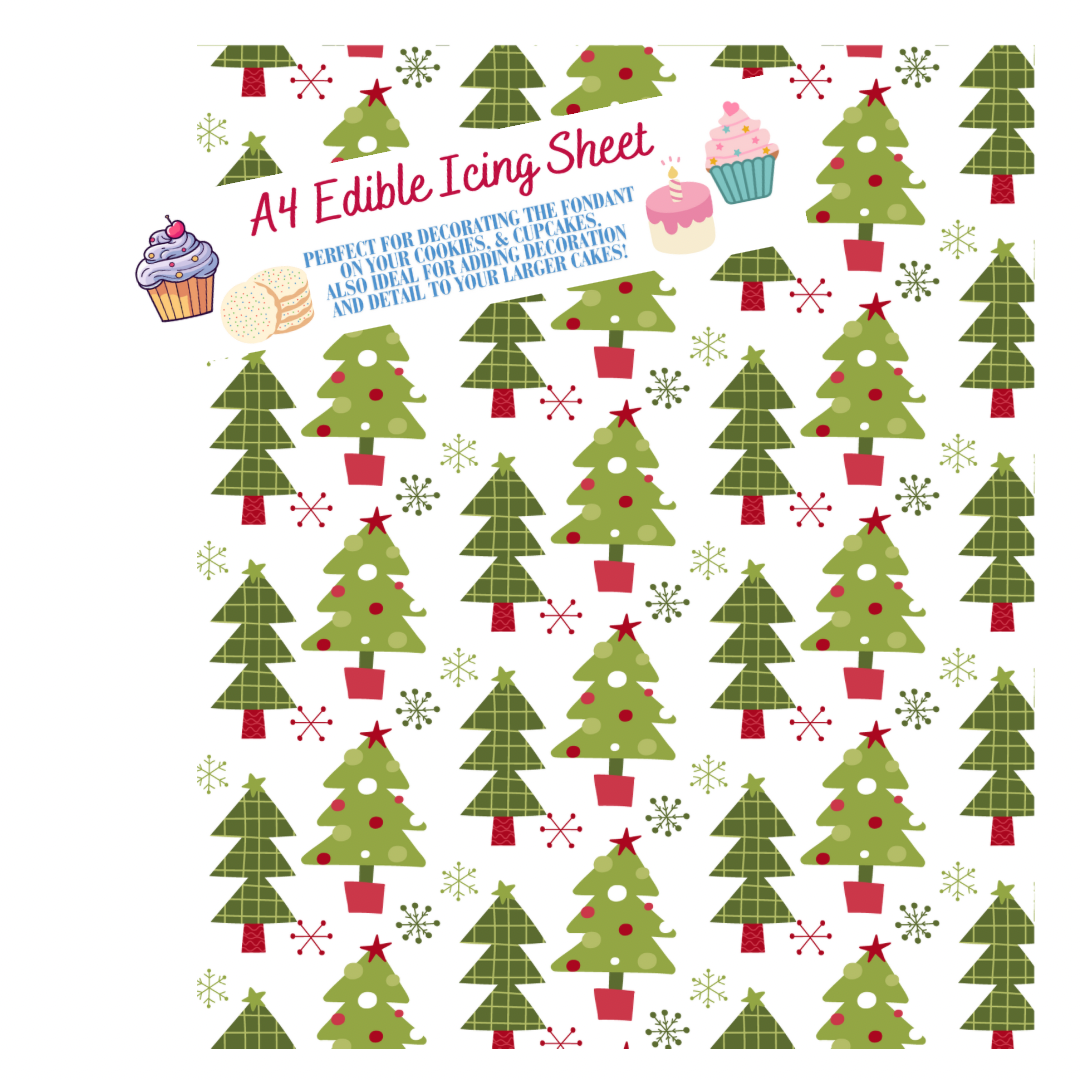 A4 Modern Print Festive Christmas Tree Edible Icing Sheet - Cake Wrap, Cookie and Cupcake Decor