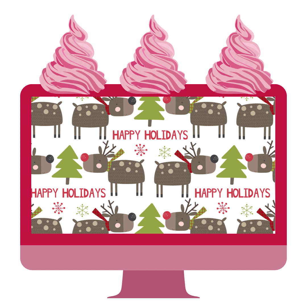 A4 Happy Holidays Cute Reindeer Festive Printed Edible Icing Sheet - Cake Wrap, Cookie and Cupcake Decor
