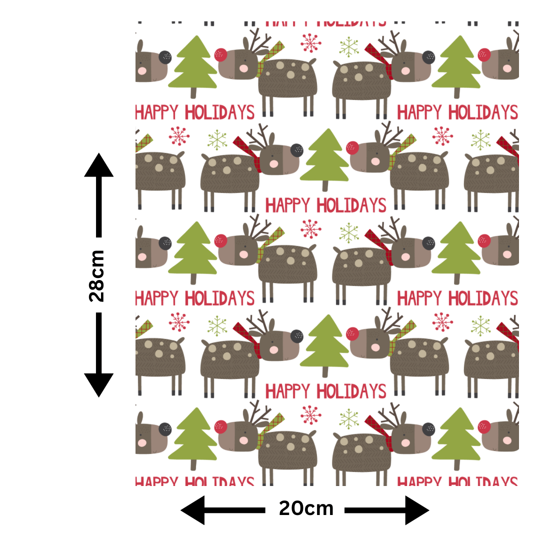 A4 Happy Holidays Cute Reindeer Festive Printed Edible Icing Sheet - Cake Wrap, Cookie and Cupcake Decor