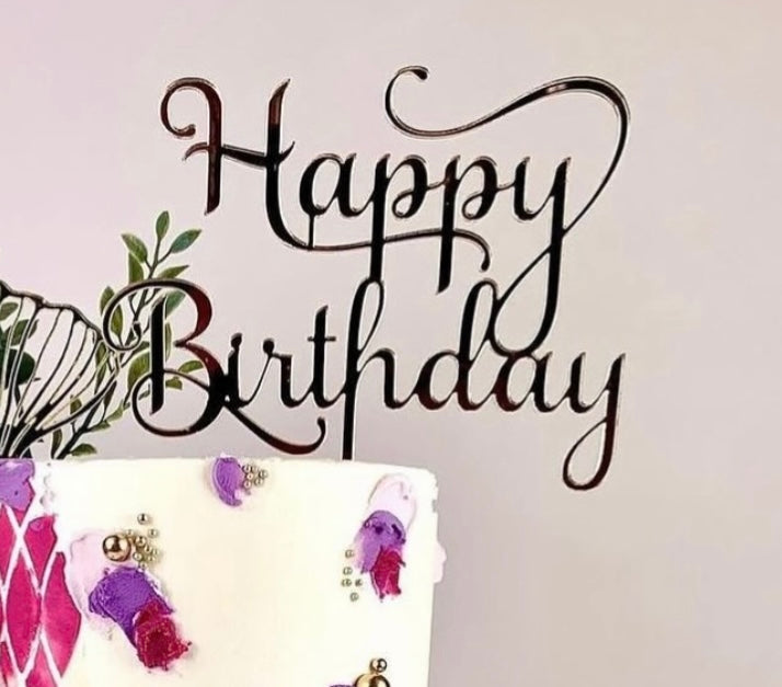 Stylish Happy Birthday Cake Topper - Cake Decoration - Style 1