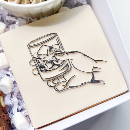Father's Day hand holding drinks glass cookie stamp embosser for dad-themed treats