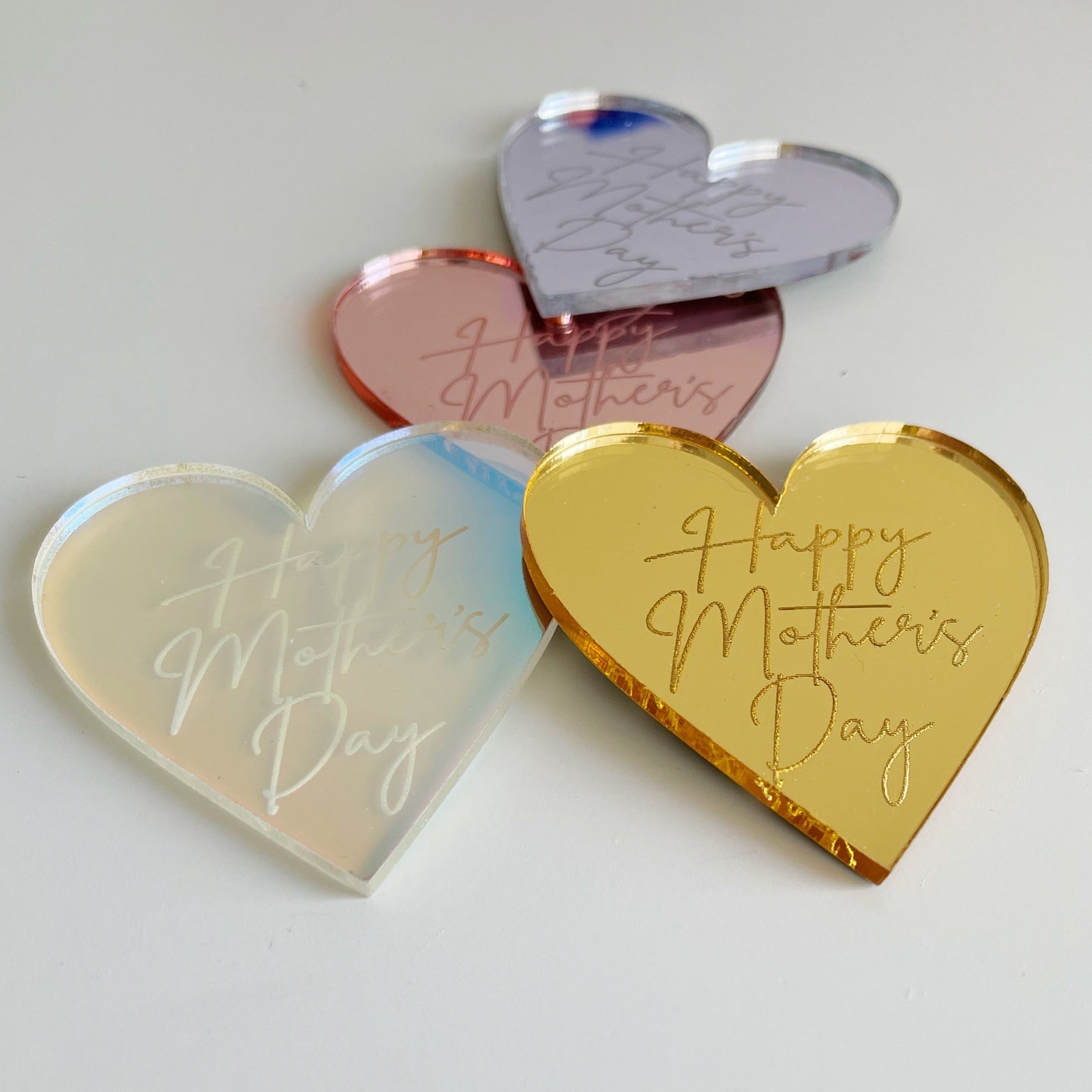 Heart Shape Happy Mother's Day Fancy Script Acrylic Cake Charms.