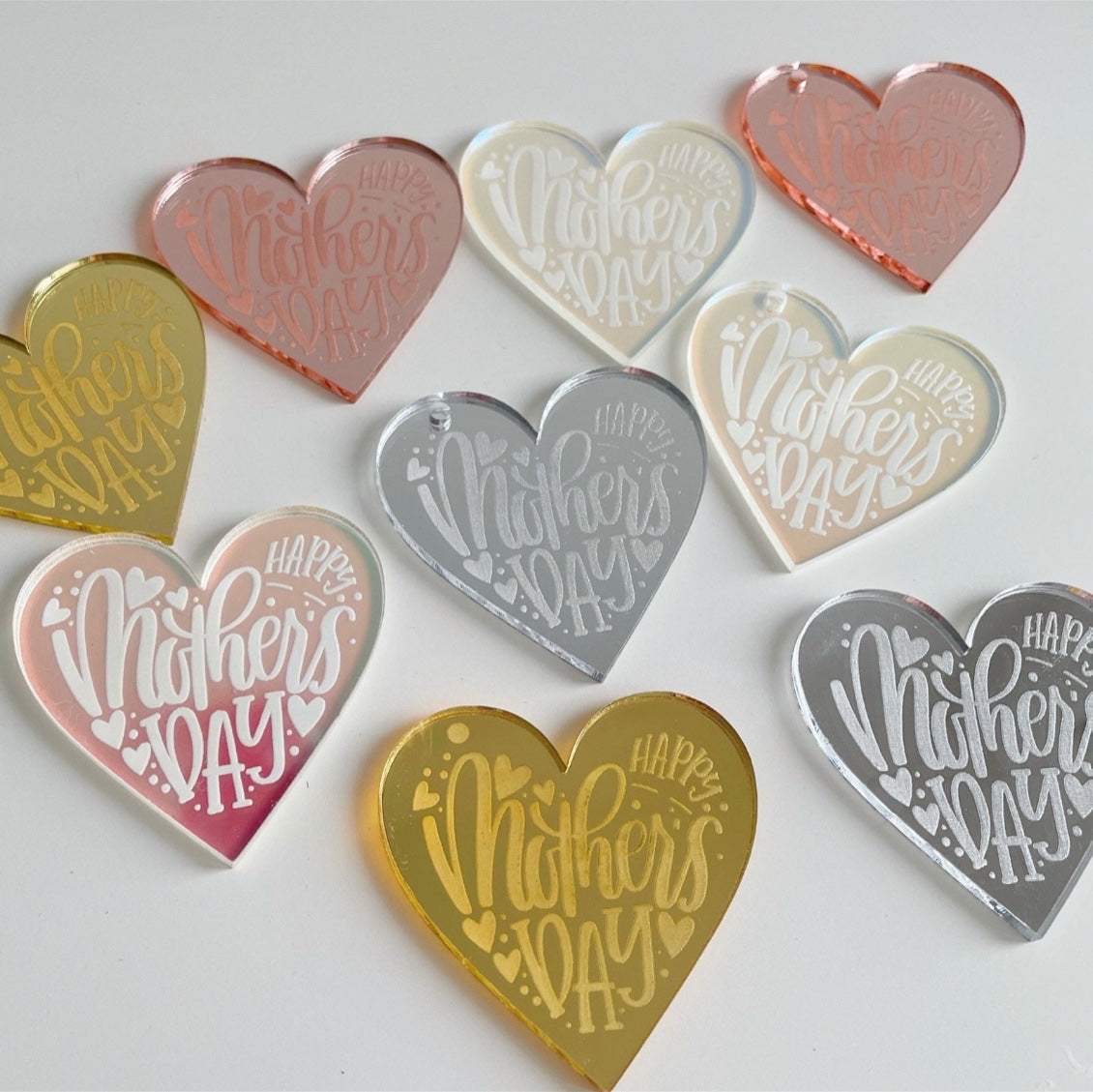 Heart Shaped Happy Mother's Day Acrylic Cake Box Tags.