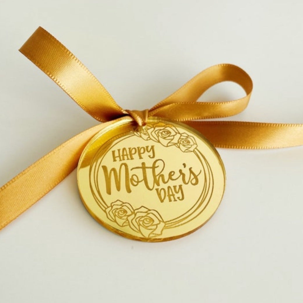 Happy Mother's Day Acrylic Cake Tags with Floral Rose Border