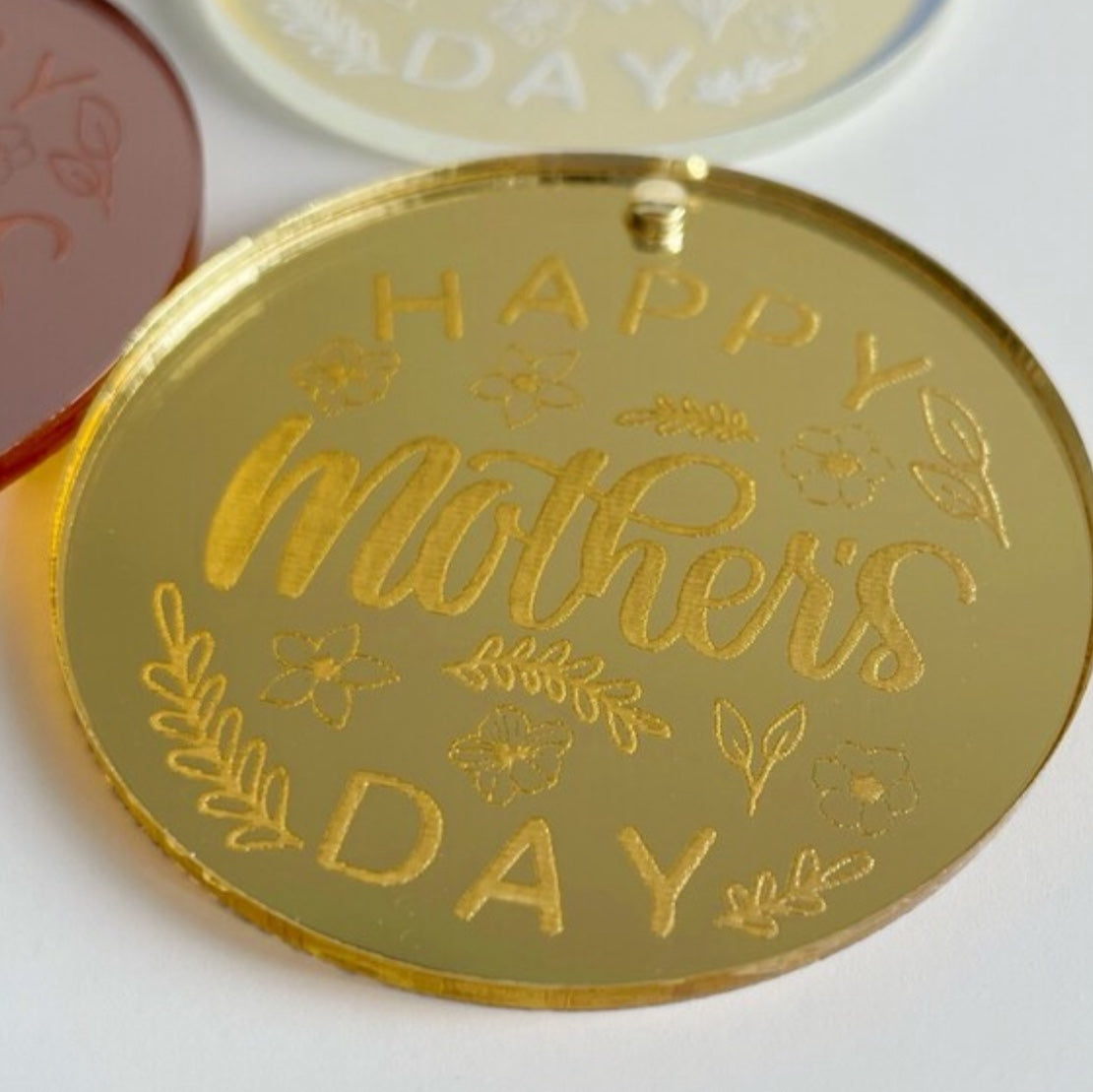 Happy Mother's Day Acrylic Gift Tags with Leaves and Flower Detail