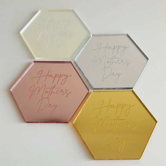 Hexagon Happy Mother's Day Fancy Script Acrylic Cake Charms.