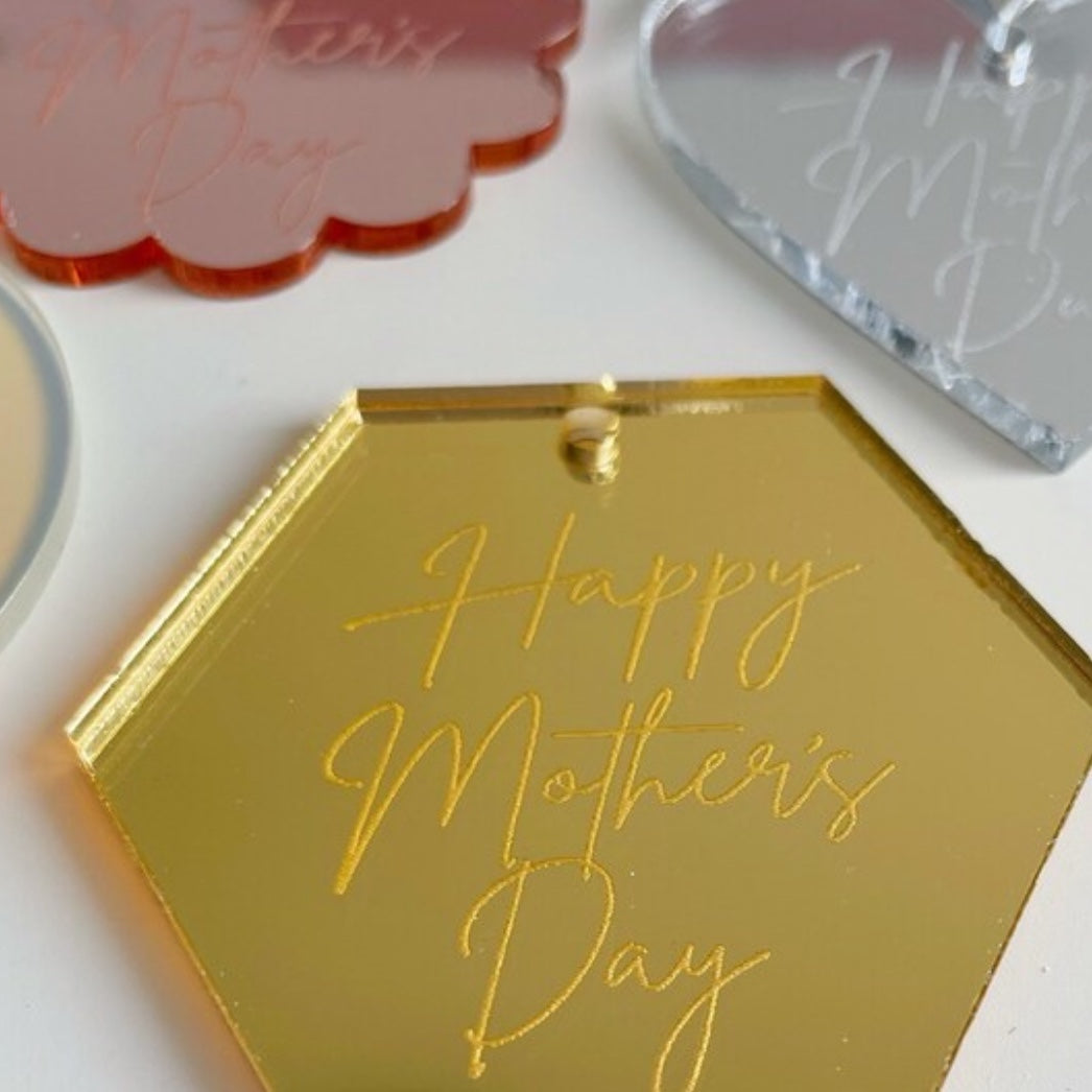 Happy Mother's Day Fancy Script Acrylic Gift Tags Discs.
