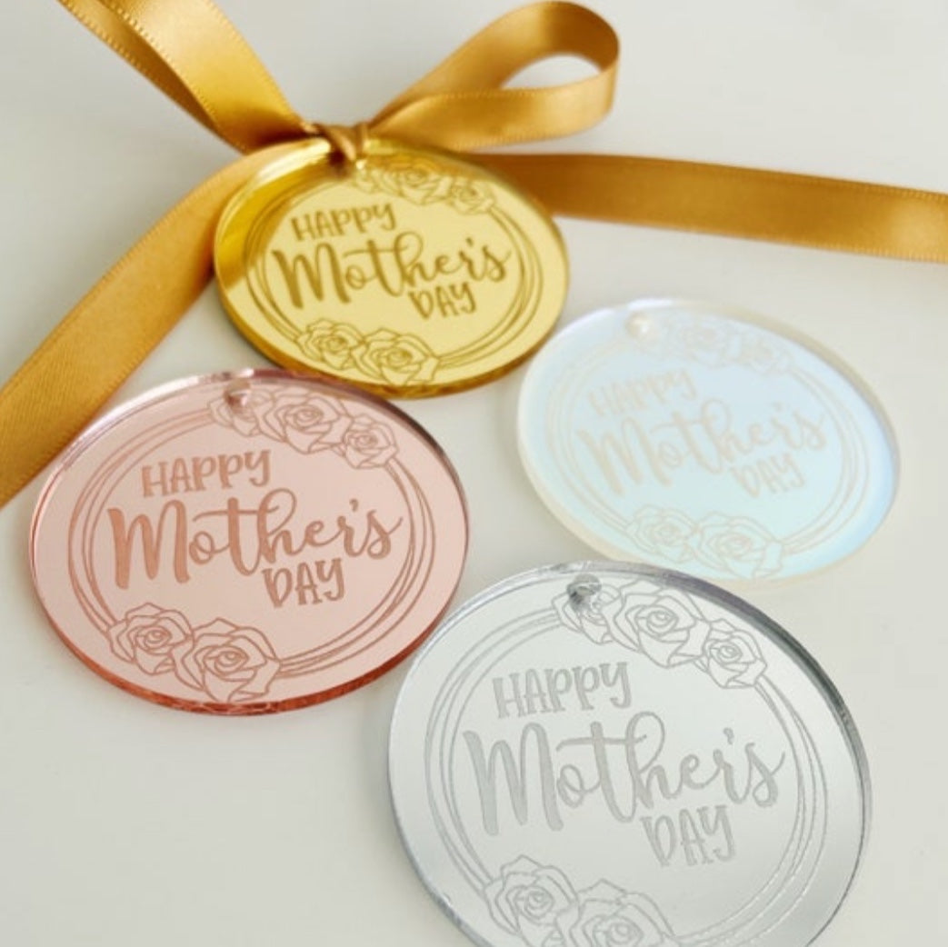 Happy Mother's Day Acrylic Cake Tags with Floral Rose Border