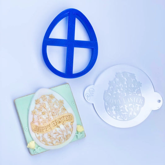 Happy Easter Egg Floral Embosser and Matching Cutter Set