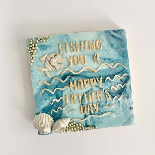 Fishing you a happy Father's Day' cookie embosser with fish images. By Welshcrafter Design