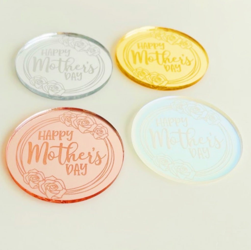Happy Mother's Day Floral Rose Border Acrylic Cake Charms.