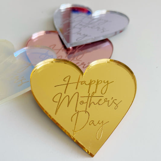 Heart Shape Happy Mother's Day Fancy Script Acrylic Cake Charms.