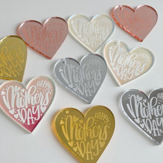 Heart Shaped Happy Mother's Day Acrylic Cake Charms.