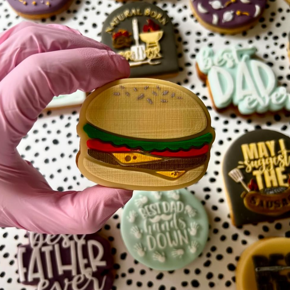 Burger Embosser and Cookie Cutter Set.