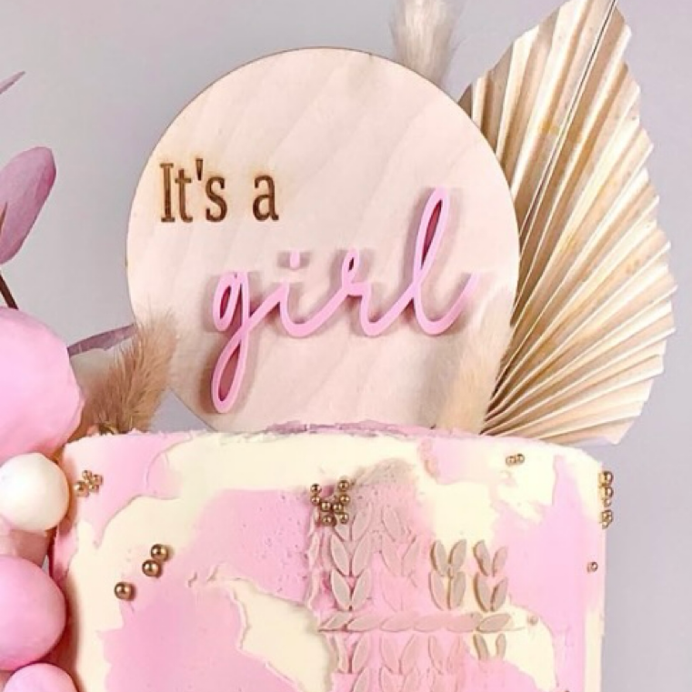 It's a Girl Wooden Paddle Cake Topper