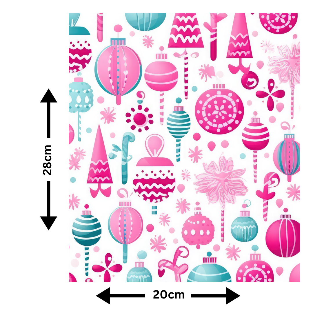 A4 Festive Pink and Blue Baubles Printed Edible Icing Sheet - Cake Wrap, Cookie and Cupcake Decor