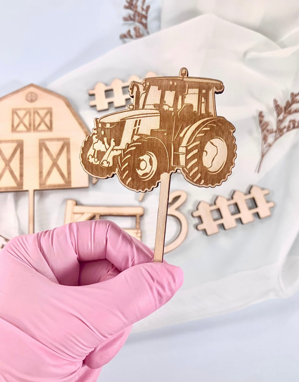 Farm Cake Topper Set - Wooden Cake Decoration