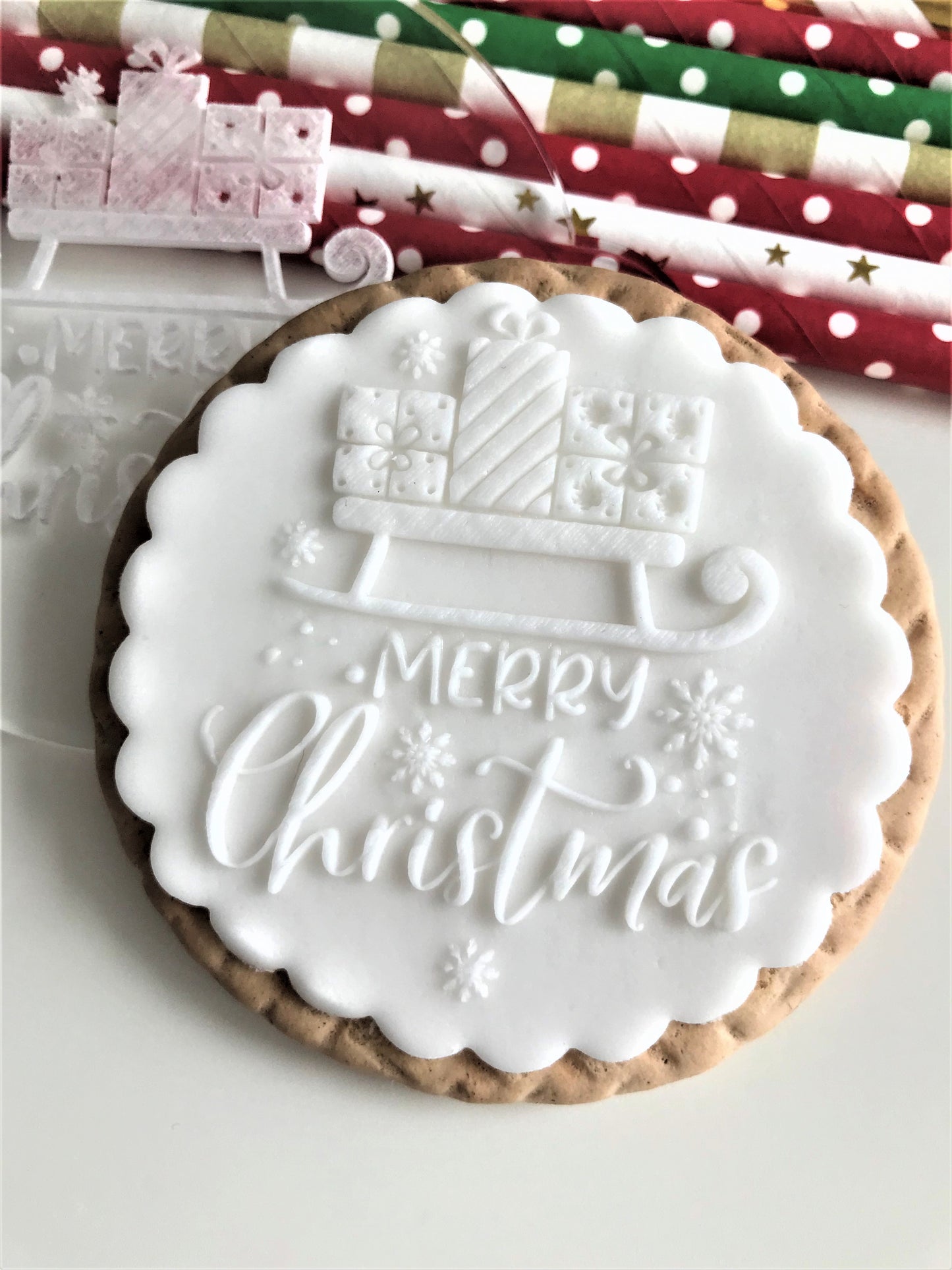 Merry Christmas Icing Embosser with Sledge Detail