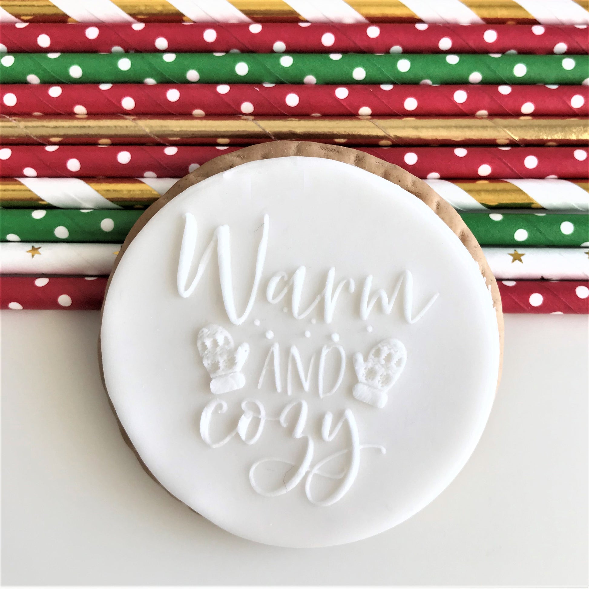 Warm and Cozy Christmas Icing Embosser Stamp.