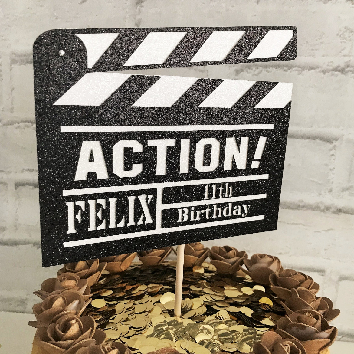 Clapperboard Film Cake Topper. Customised Film Lover Topper.