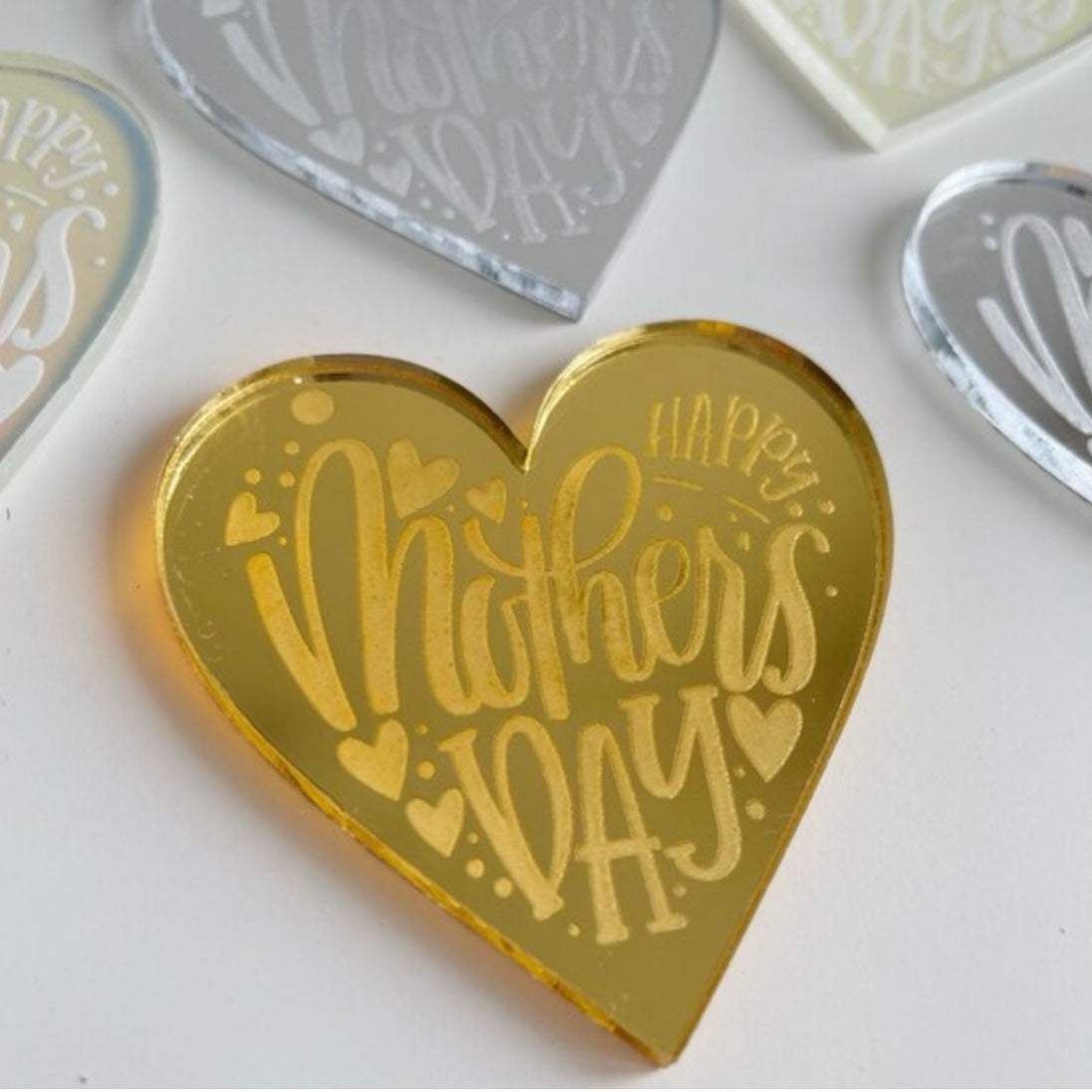 Heart Shaped Happy Mother's Day Acrylic Cake Charms.