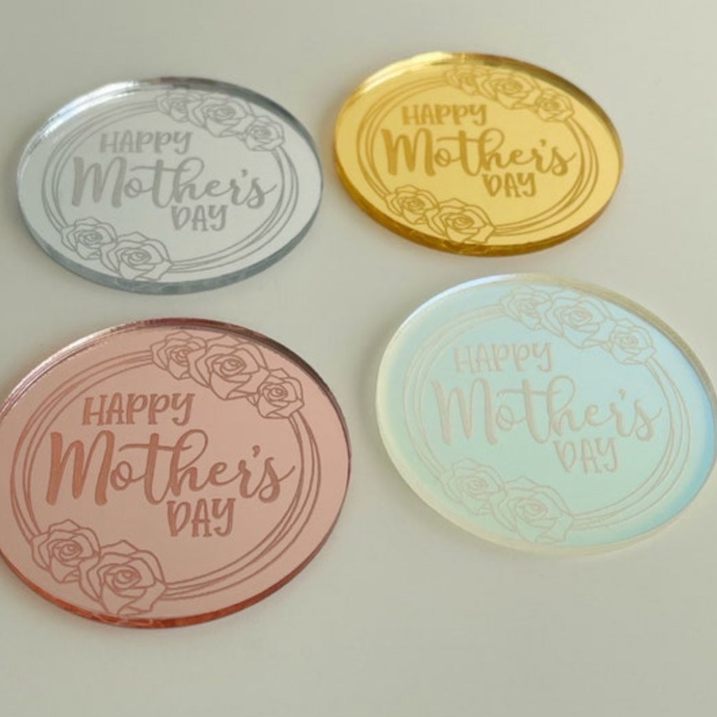 Happy Mother's Day Acrylic Cake Tags with Floral Rose Border