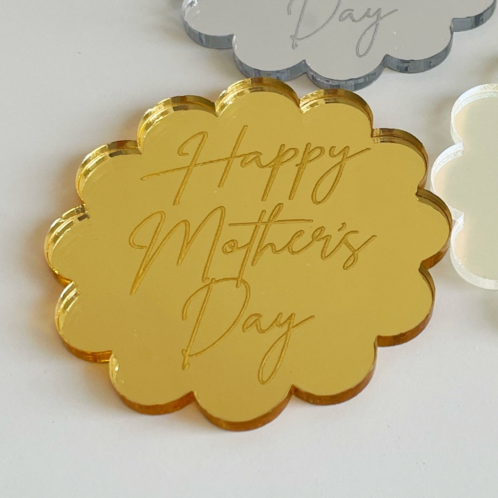 Flower Shape Happy Mother's Day Fancy Script Acrylic Cake Charms.