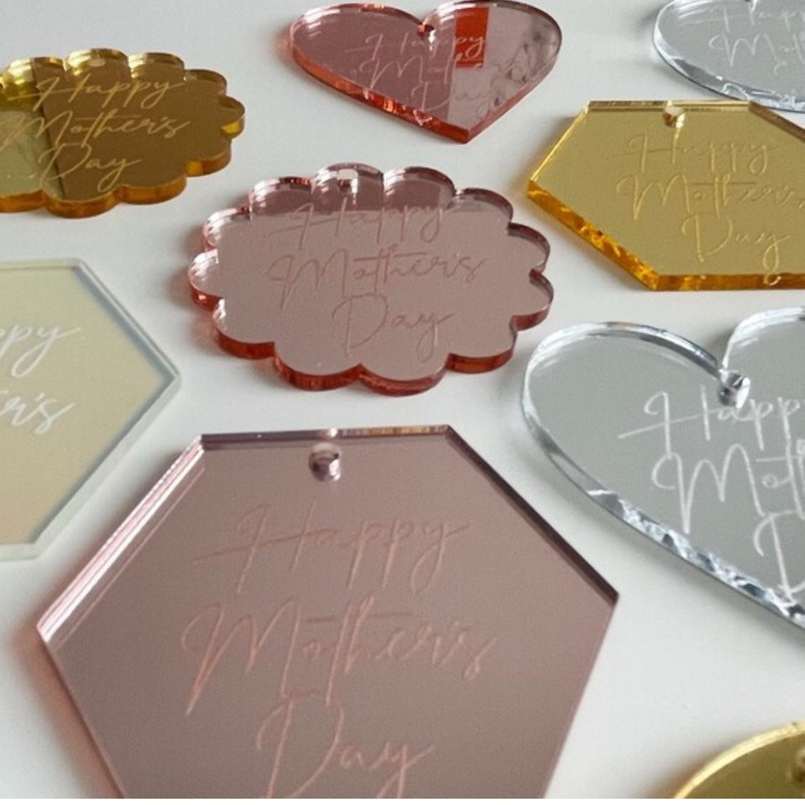 Happy Mother's Day Fancy Script Acrylic Gift Tags Discs.