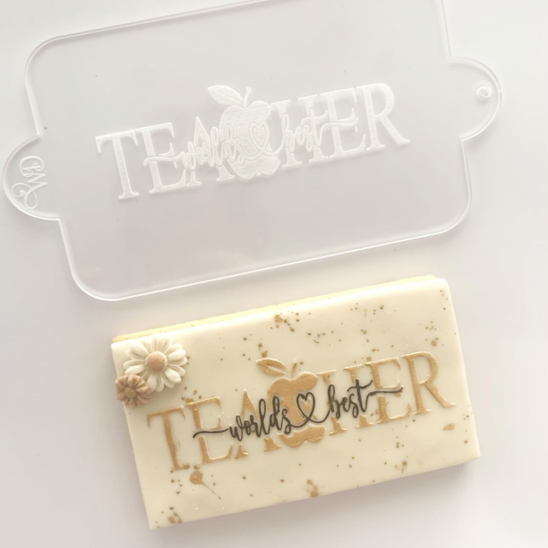 World's Best Teacher Embosser and Cookie Cutter Set. Style #2.