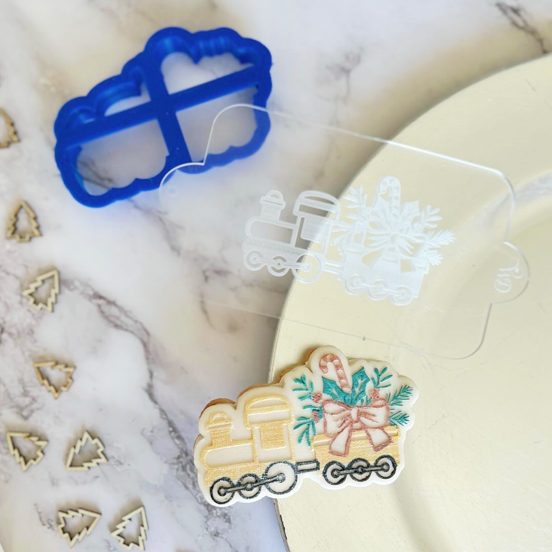 Floral Christmas Train Embosser and Cookie Cutter Set.