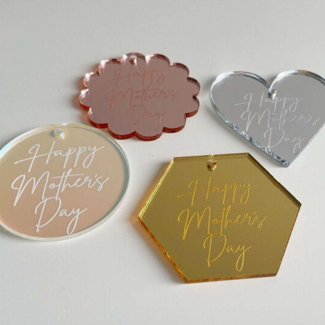 Happy Mother's Day Fancy Script Acrylic Gift Tags Discs.