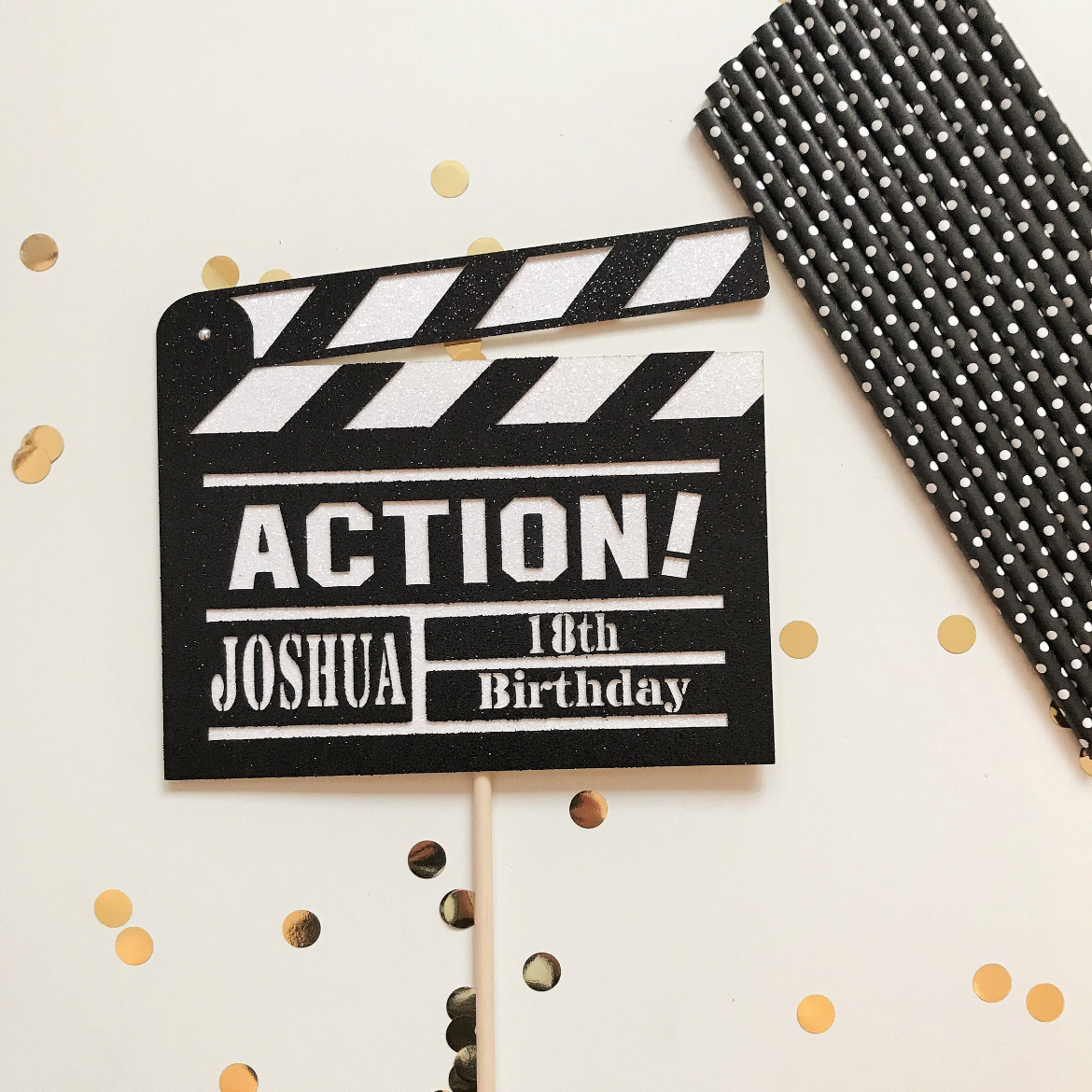 Clapperboard Film Cake Topper. Customised Film Lover Topper.