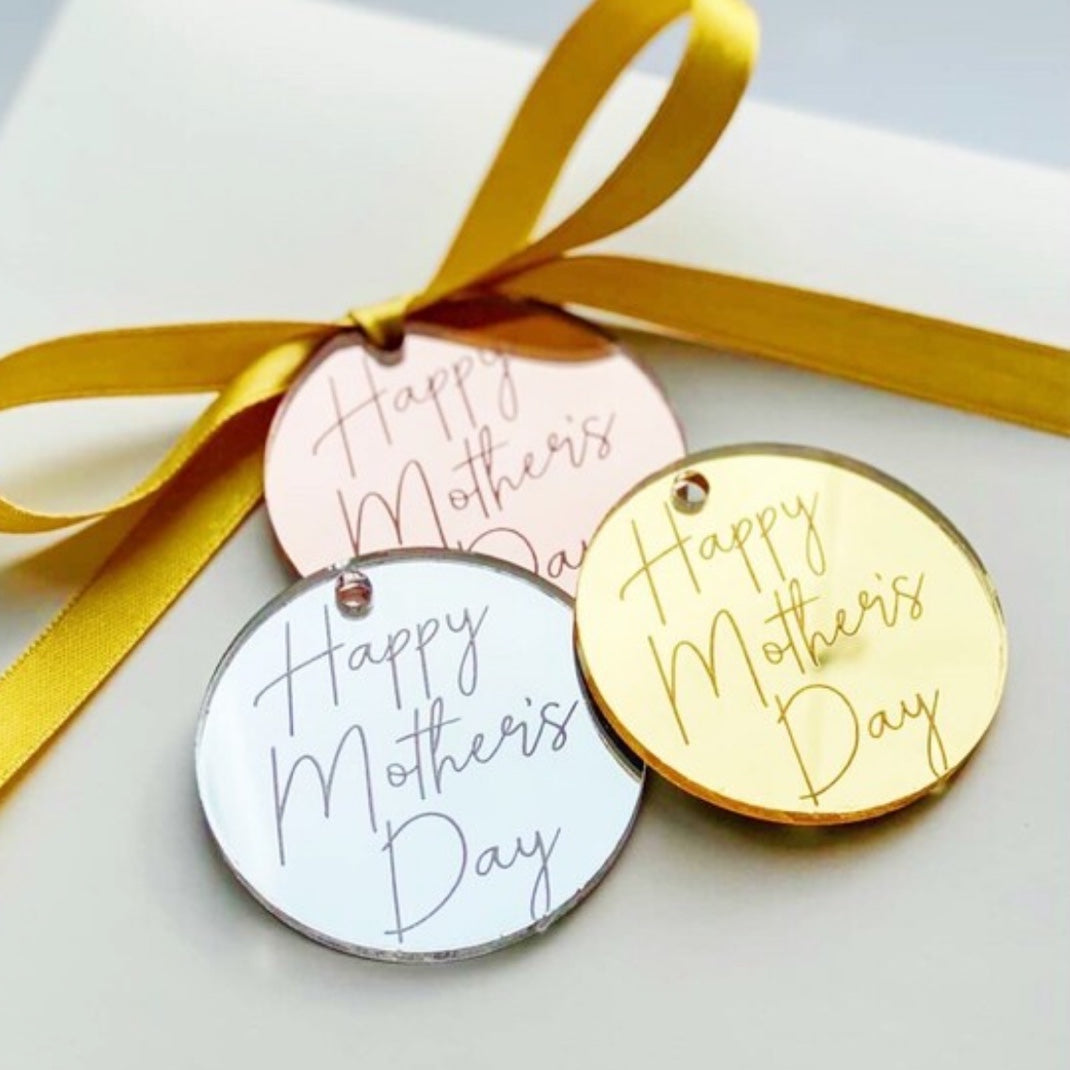 Happy Mother's Day Fancy Script Acrylic Gift Tags Discs.