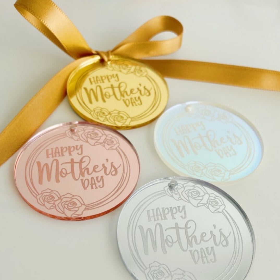 Happy Mother's Day Acrylic Cake Tags with Floral Rose Border